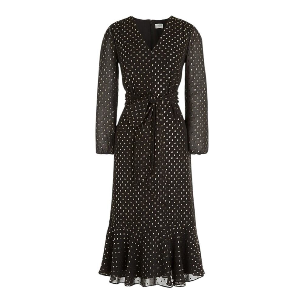 J.Crew Big Bow Midi Dress Black Gold Clip Dot Size 2 Resortwear
